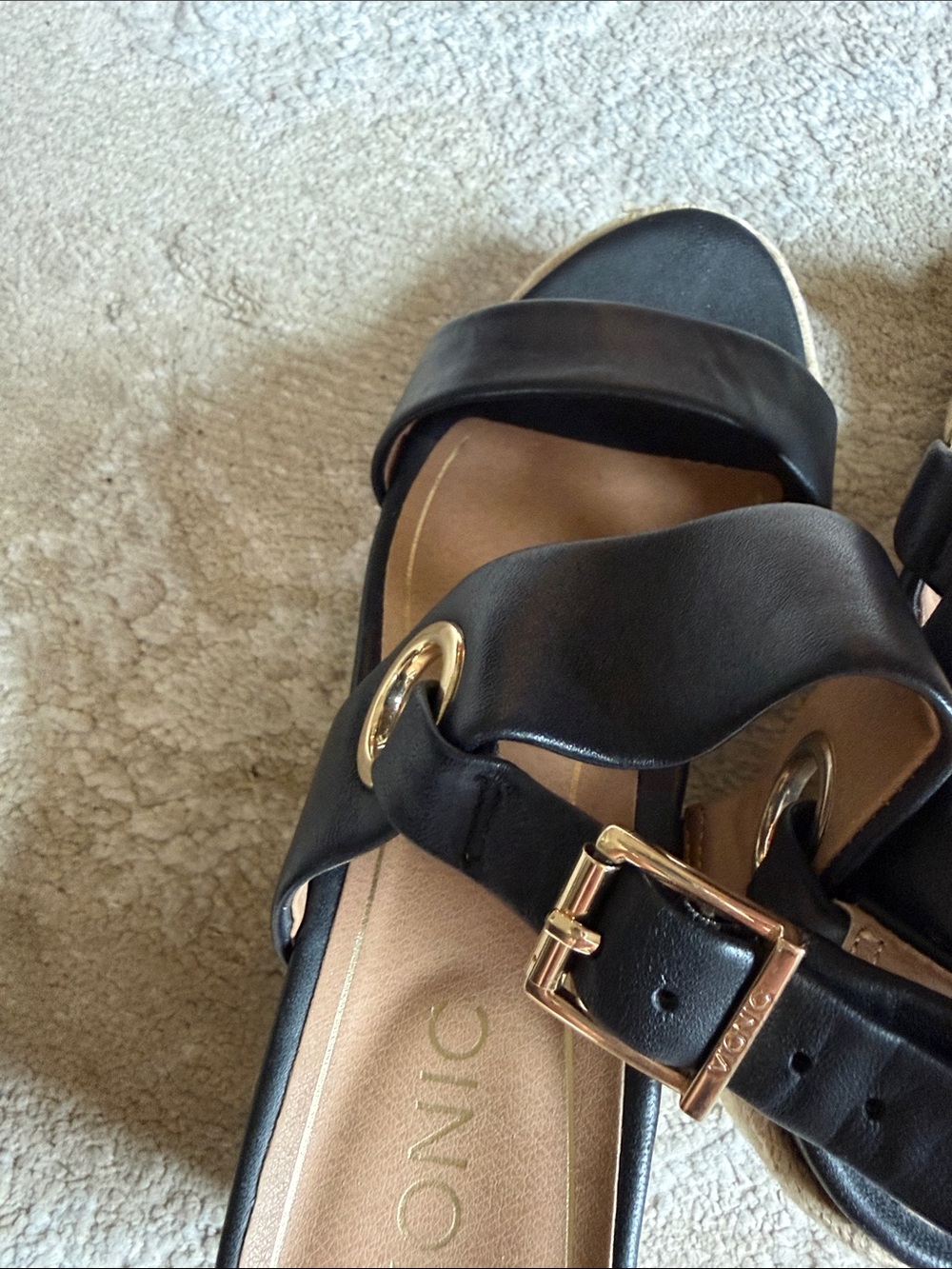 Vionic Black Leather Espadrille Wedge Sandals - Picture 8 of 10